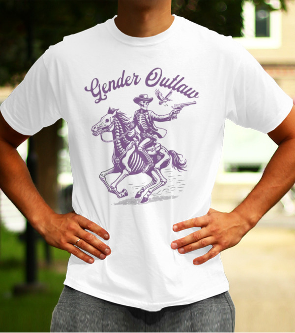 Gender Outlaw Skeleton Cowboy Rider With Pride T-Shirt