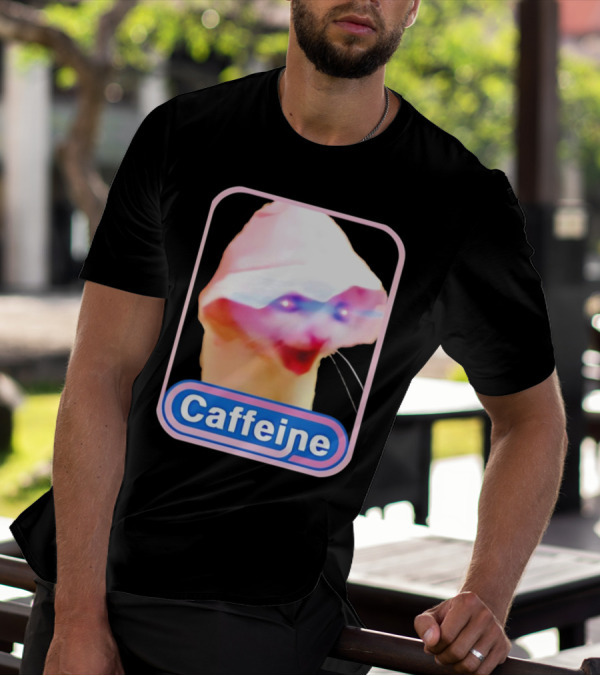K45ink Caffeine Meme Cat With Glowing Eyes T-Shirt