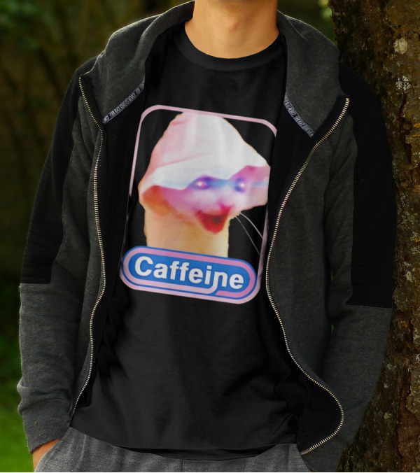 K45ink Caffeine Meme Cat With Glowing Eyes T-Shirt