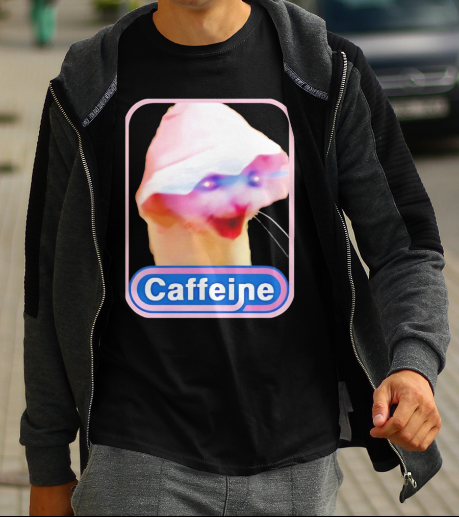 K45ink Caffeine Meme Cat With Glowing Eyes T-Shirt