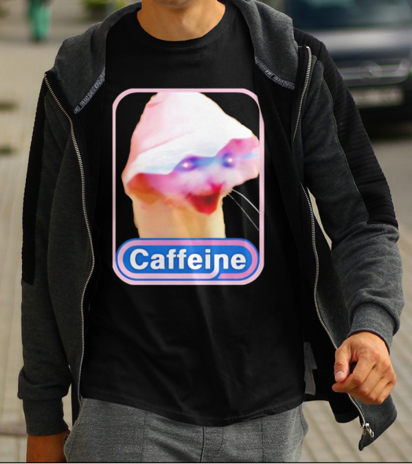K45ink Caffeine Meme Cat With Glowing Eyes T-Shirt