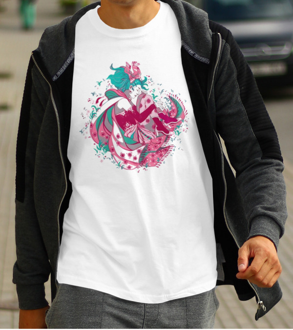 The Floating Garden Lovers In Bloom With Vibrant Floral Embrace T-Shirt