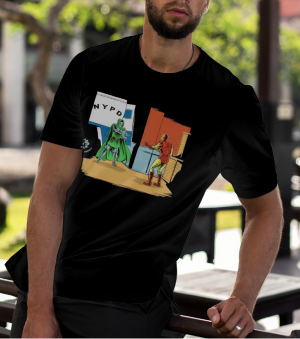 Doctor Doom Pointing At Iron Man In NYPD Scene New Mask Same Task T-Shirt