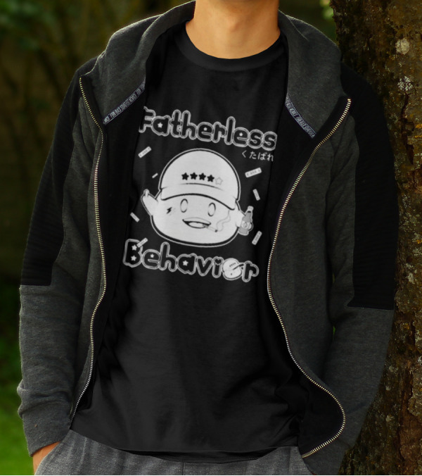 Fatherless Behavior Cute Character Holding Drink With Japanese Text くたばれ T-Shirt