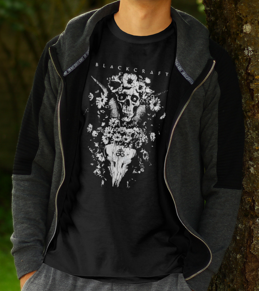 Blackcraft Midsummer Skull With Floral Motif And Antlers T-Shirt