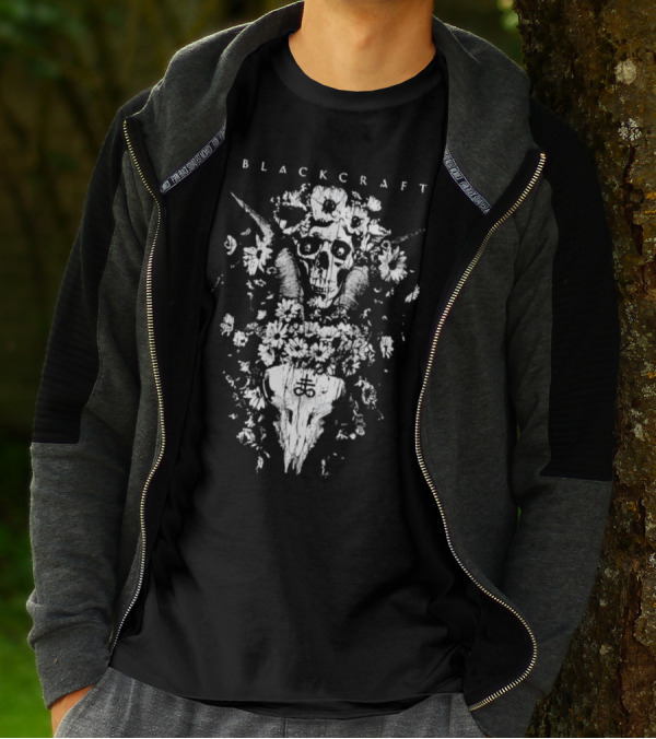 Blackcraft Midsummer Skull With Floral Motif And Antlers T-Shirt