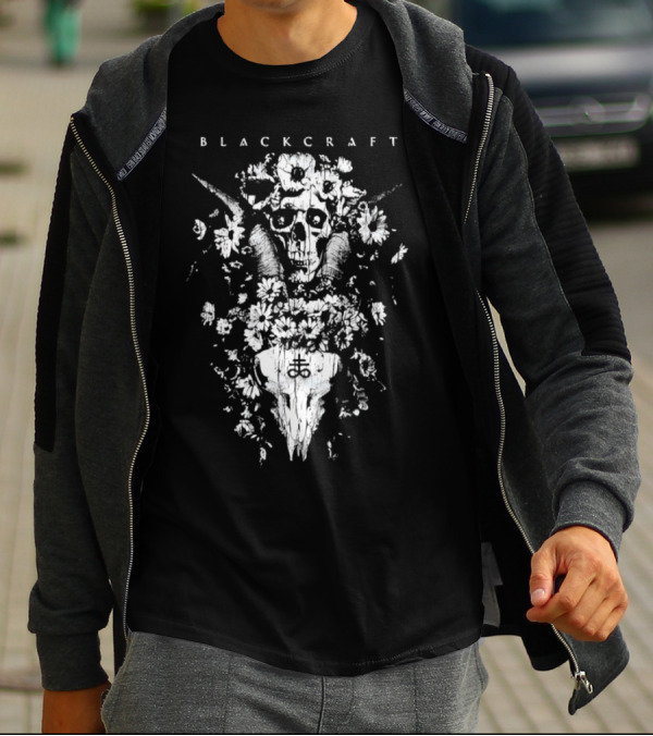 Blackcraft Midsummer Skull With Floral Motif And Antlers T-Shirt