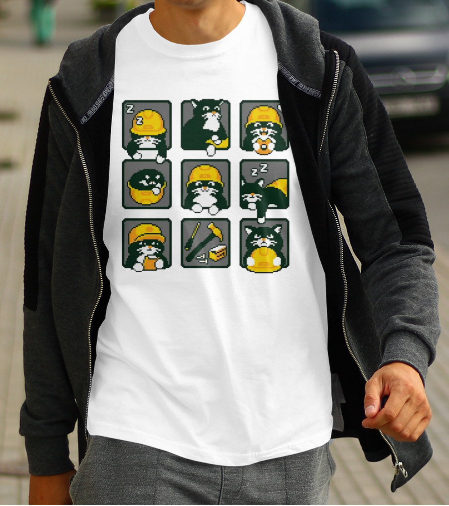 Cats In Construction Jobs Pixel Art Game T-Shirt