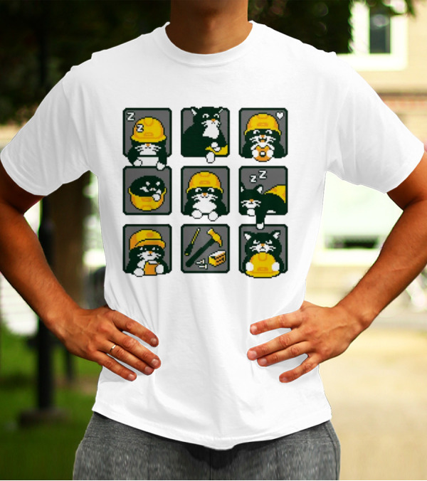 Cats In Construction Jobs Pixel Art Game T-Shirt