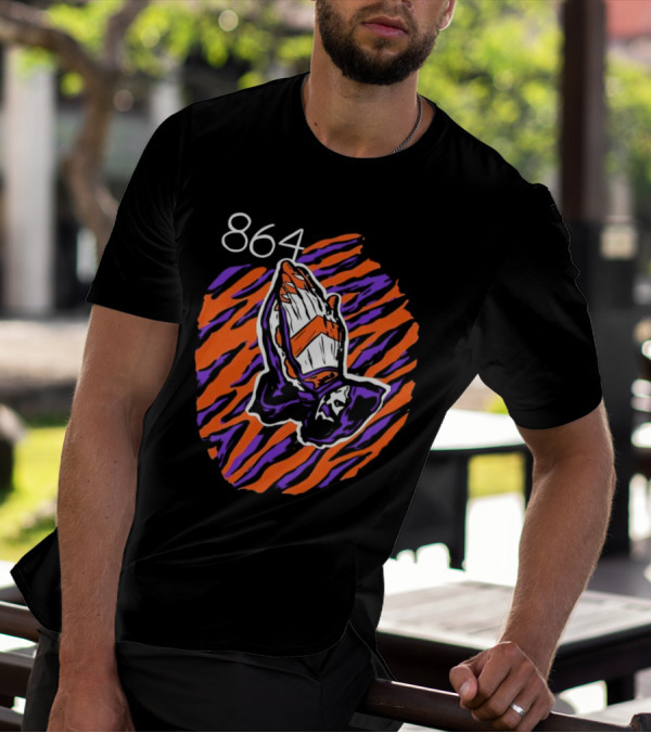 864 Clemson Tigers Praying Hands Football T-Shirt
