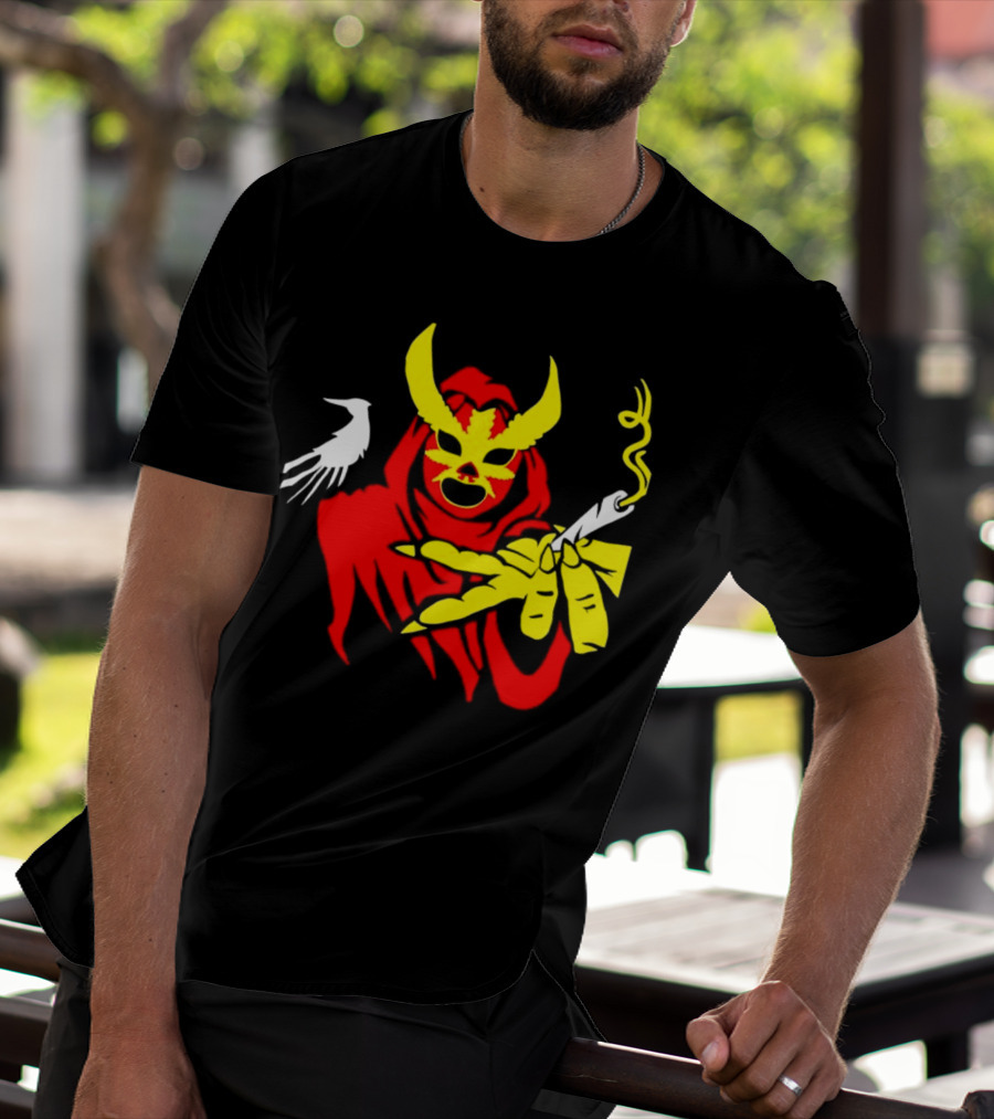 High Side Of The Ropes Wraithador Masked Figure Smoking With Raven T-Shirt