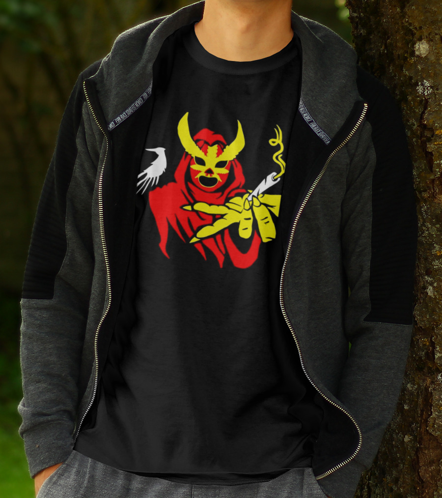 High Side Of The Ropes Wraithador Masked Figure Smoking With Raven T-Shirt