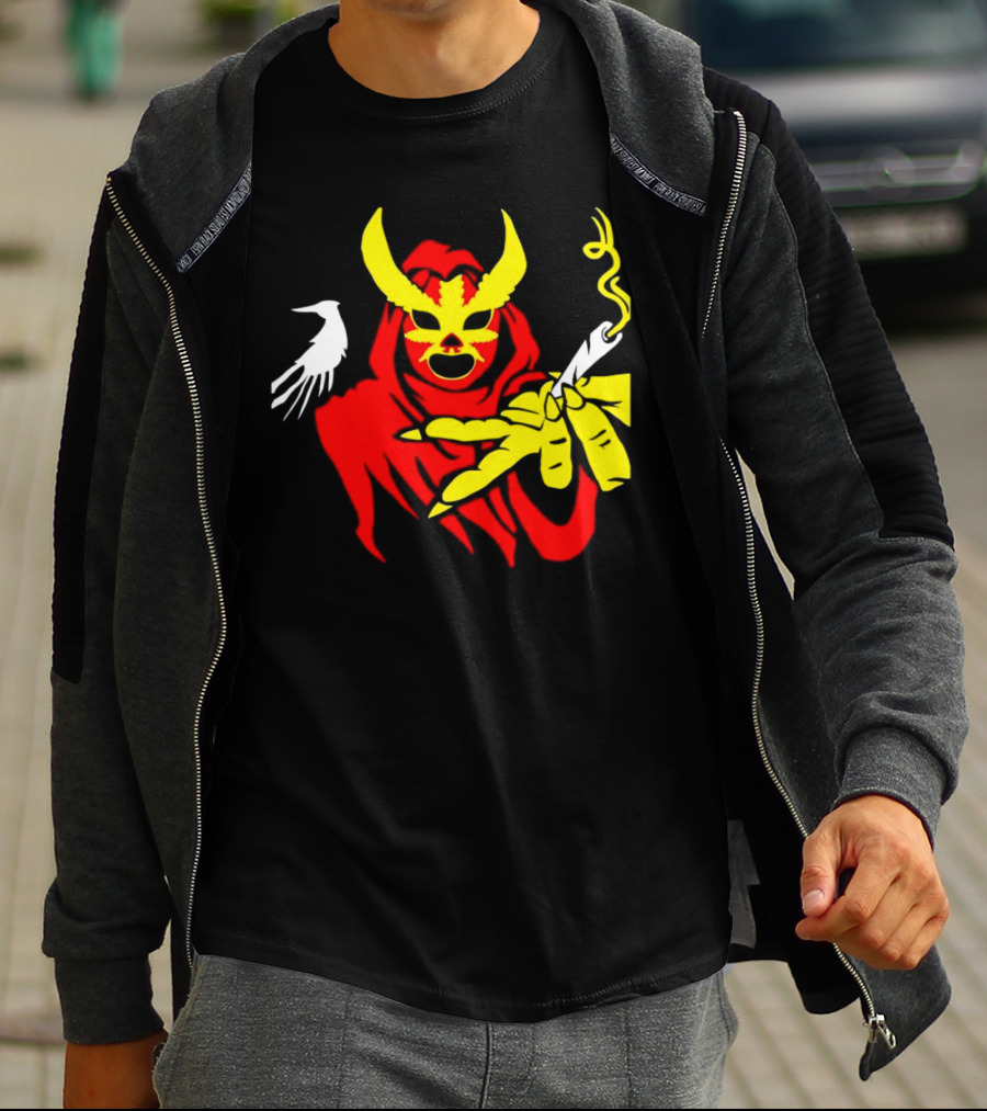High Side Of The Ropes Wraithador Masked Figure Smoking With Raven T-Shirt