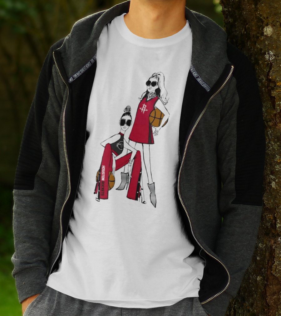 Houston Rockets G-III 4Her Basketball Girls Fitted Red Fashion Style With Basketballs T-Shirt