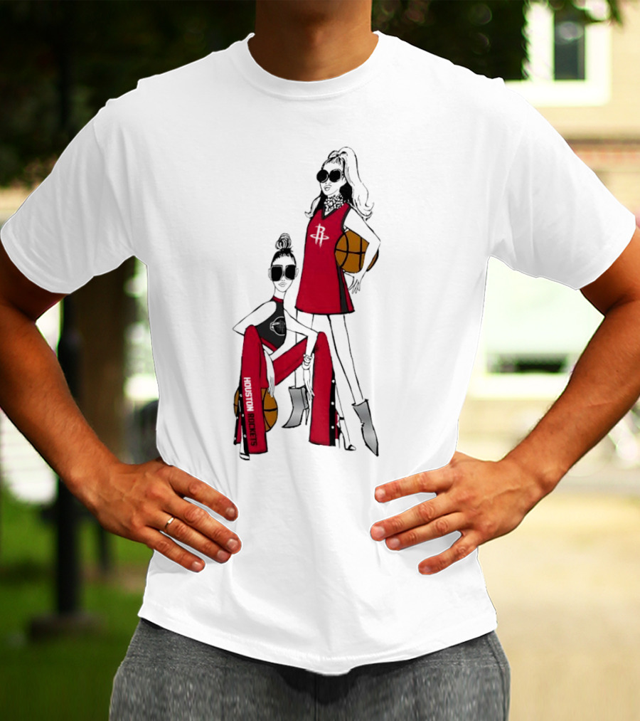 Houston Rockets G-III 4Her Basketball Girls Fitted Red Fashion Style With Basketballs T-Shirt