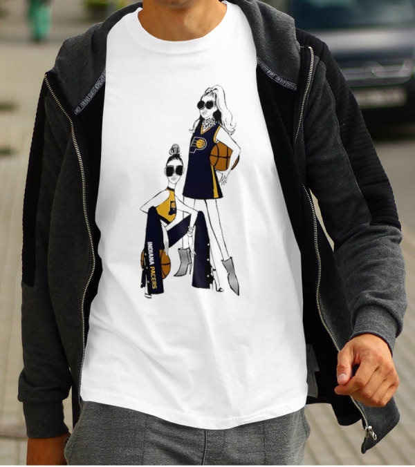 Indiana Pacers G-III 4Her Basketball Girls Fitted Fashion Illustration With Basketballs T-Shirt