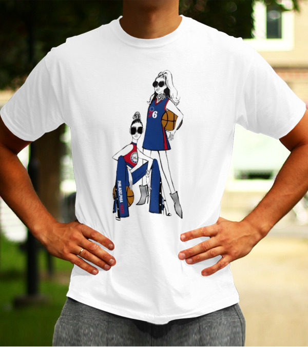 Philadelphia 76ers G-III 4Her Basketball Girls Fitted Blue And Red 76 Jersey And Pants With Basketball T-Shirt