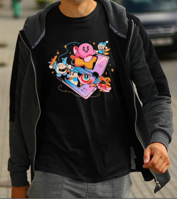 Kirby And Friends Adventure On Pink Portable Game Console T-Shirt