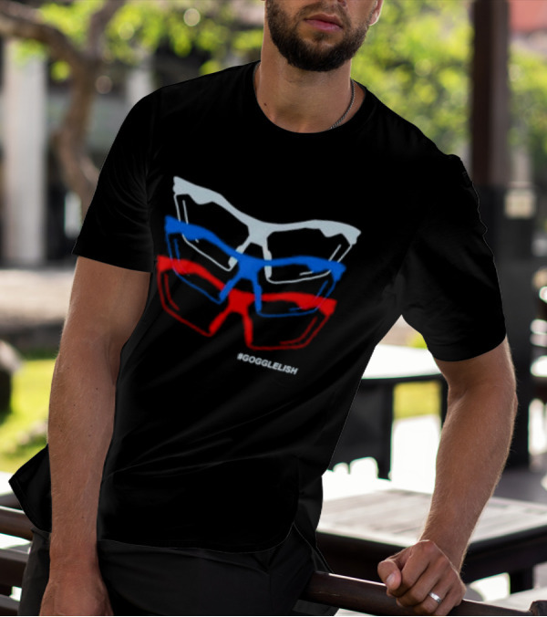 Nice Goggle Lish #GOGGELISH Red Blue White T-Shirt