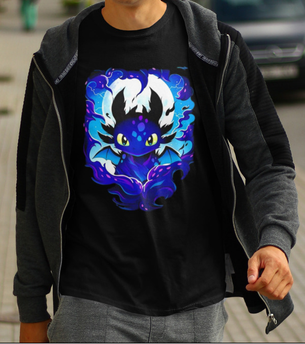 Toothless How To Train Your Dragon Darkness Cartoon Blue Flame T-Shirt