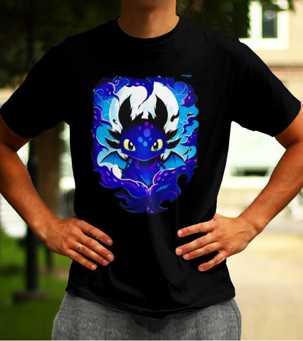 Toothless How To Train Your Dragon Darkness Cartoon Blue Flame T-Shirt
