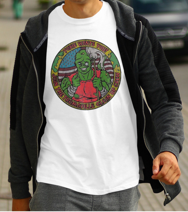 Toxie Wants You Join The Tromaville Clean Up Crew American Flag Background T-Shirt