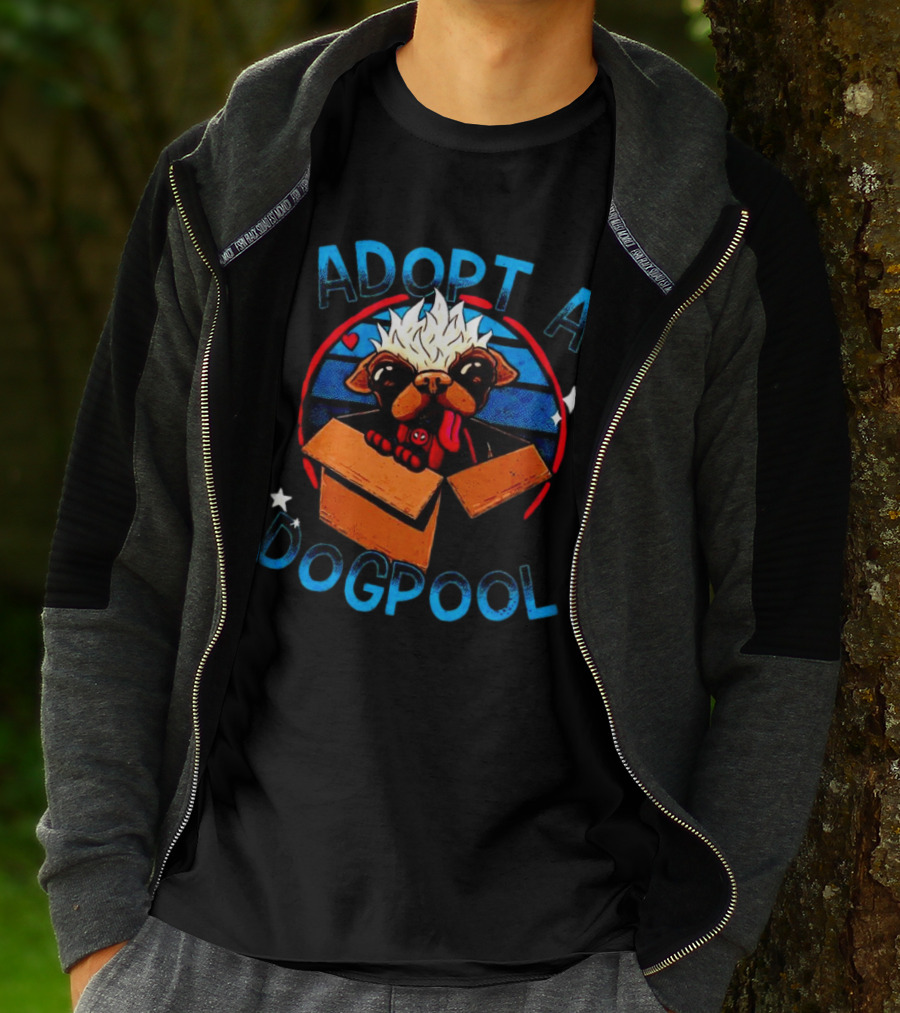 Adopt A Dogpool Cute Pug In Cardboard Box With Hearts And Stars T-Shirt