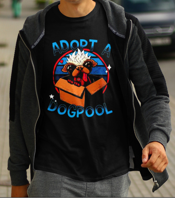 Adopt A Dogpool Cute Pug In Cardboard Box With Hearts And Stars T-Shirt