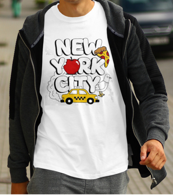 NEW YORK CITY Apple Pizza Taxi Pigeon T-Shirt