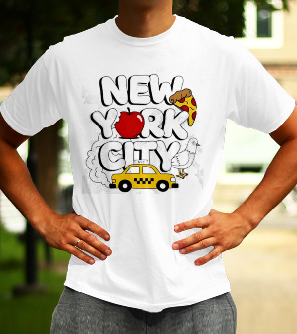 NEW YORK CITY Apple Pizza Taxi Pigeon T-Shirt