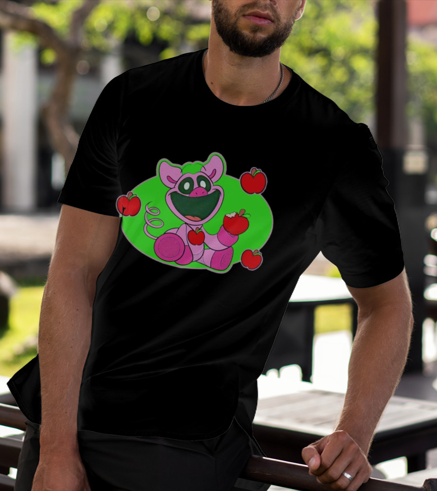 Pickypiggy Smiling Critters Happy Pig Eating Apples T-Shirt