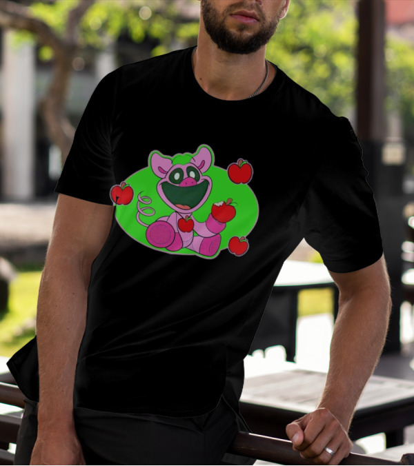 Pickypiggy Smiling Critters Happy Pig Eating Apples T-Shirt