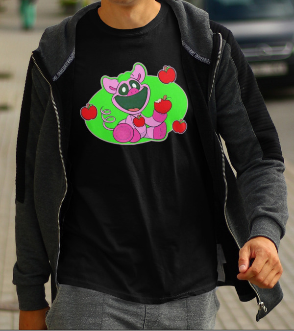 Pickypiggy Smiling Critters Happy Pig Eating Apples T-Shirt