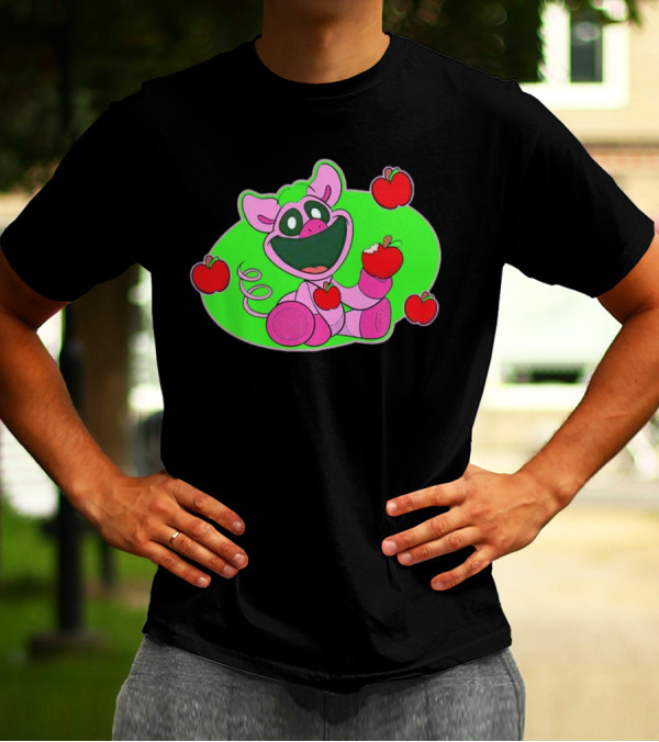 Pickypiggy Smiling Critters Happy Pig Eating Apples T-Shirt