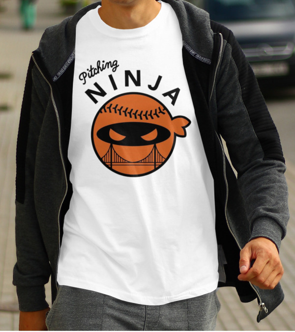 Pitching Ninja San Francisco Giants Orange Ball Face With Bridge T-Shirt