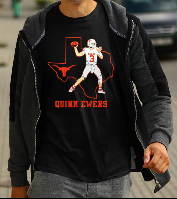 Quinn Ewers Texas Longhorns Football State Outline T-Shirt