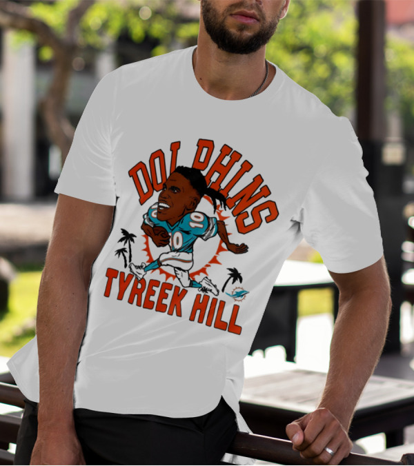 Tyreek Hill Miami Dolphins Caricature Player Signature Dolphins T-Shirt