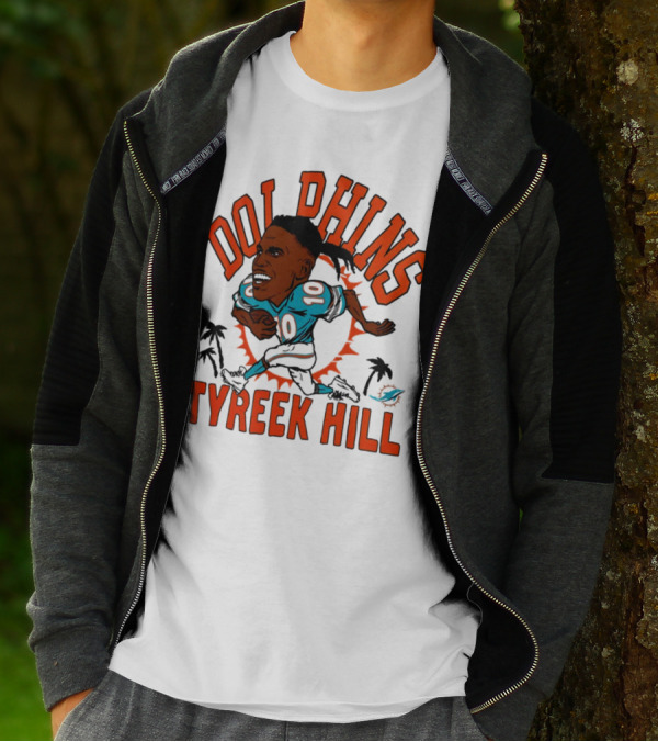 Tyreek Hill Miami Dolphins Caricature Player Signature Dolphins T-Shirt