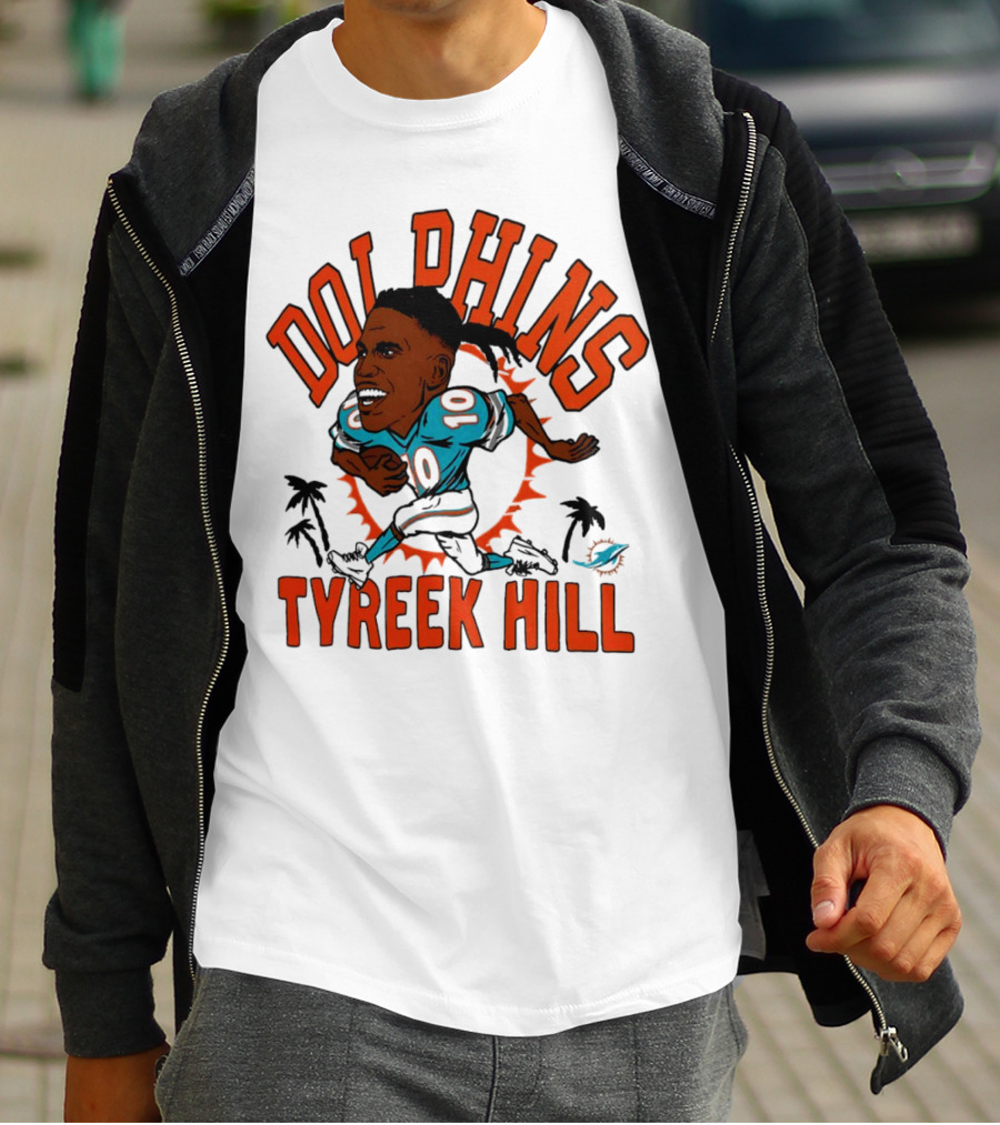 Tyreek Hill Miami Dolphins Caricature Player Signature Dolphins T-Shirt