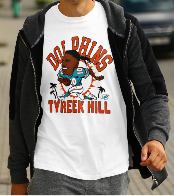 Tyreek Hill Miami Dolphins Caricature Player Signature Dolphins T-Shirt