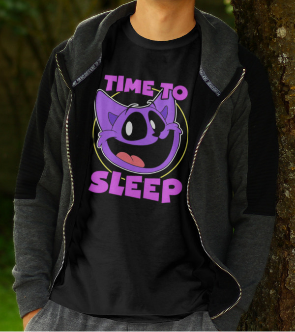 Time To Sleep Purple Cat Cartoon Face T-Shirt