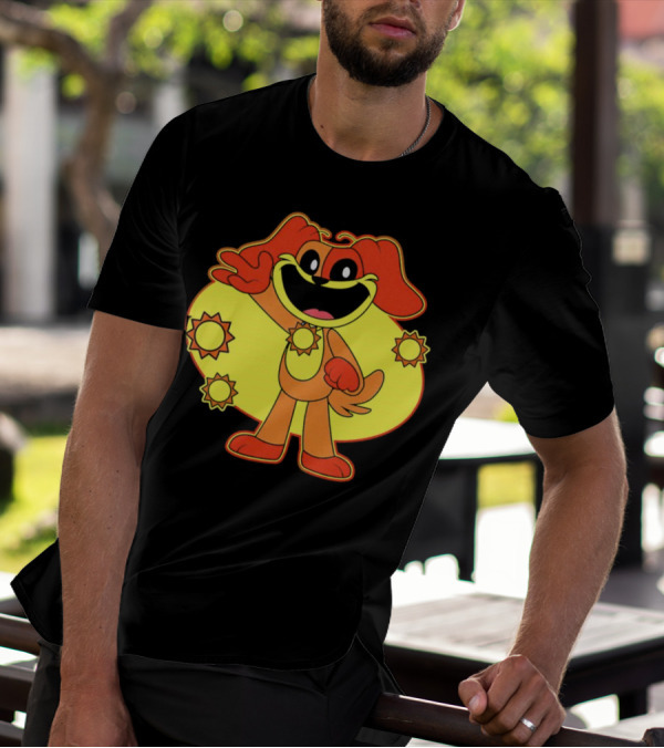 Dogday Smiling Critters Cheerful Cartoon Dog With Sun Icons T-Shirt