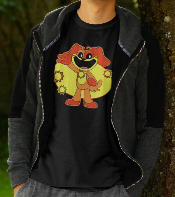 Dogday Smiling Critters Cheerful Cartoon Dog With Sun Icons T-Shirt