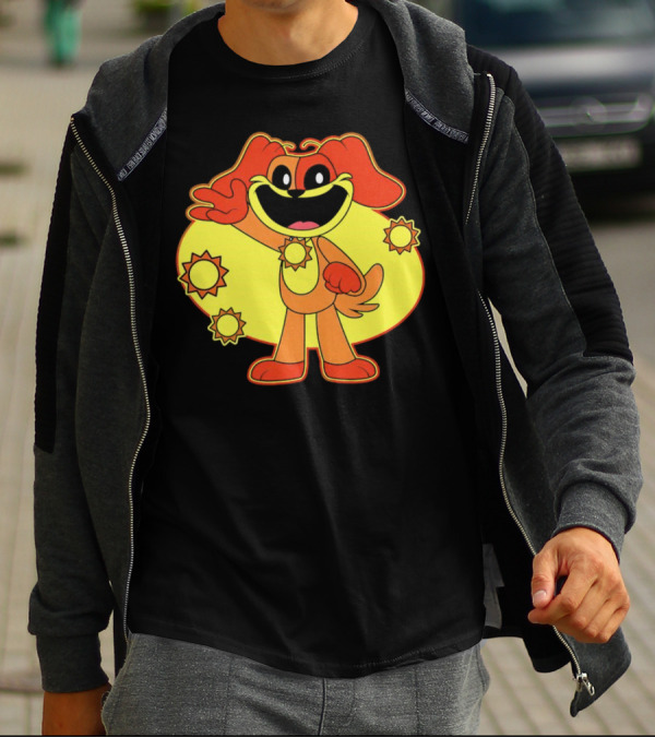 Dogday Smiling Critters Cheerful Cartoon Dog With Sun Icons T-Shirt