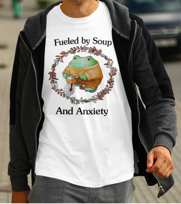 Fueled By Soup And Anxiety Frog Riding Bike T-Shirt