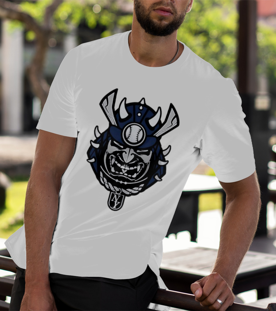 New York Yankees Samurai Helmet With Baseball And NY Initials T-Shirt