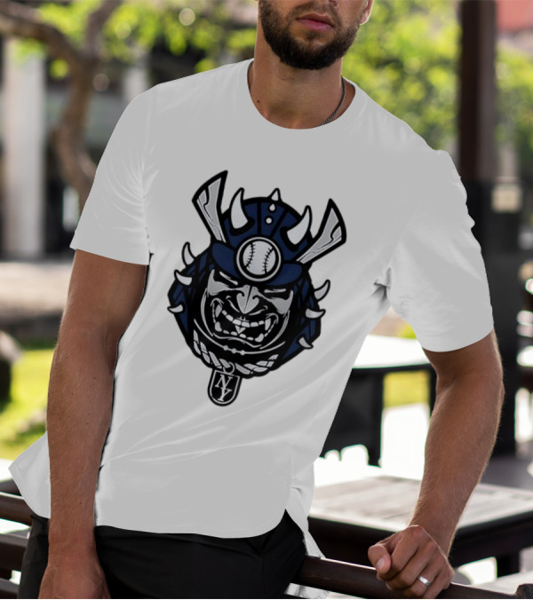 New York Yankees Samurai Helmet With Baseball And NY Initials T-Shirt