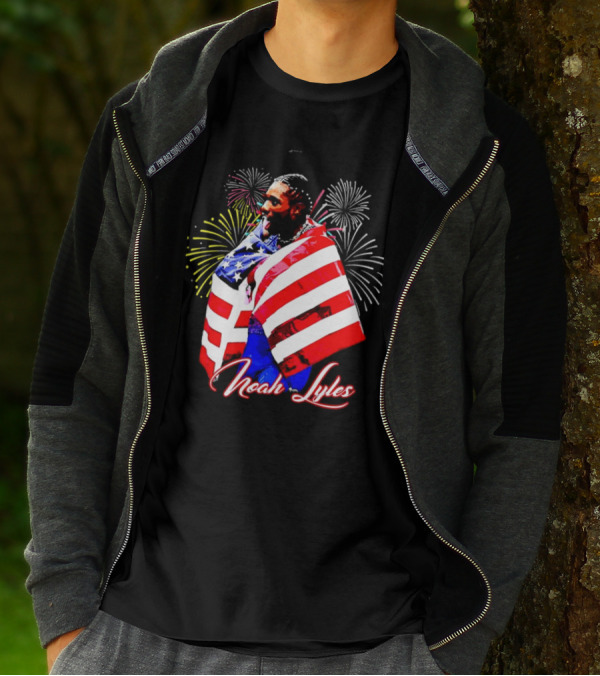 Noah Lyles With American Flag Fireworks T-Shirt
