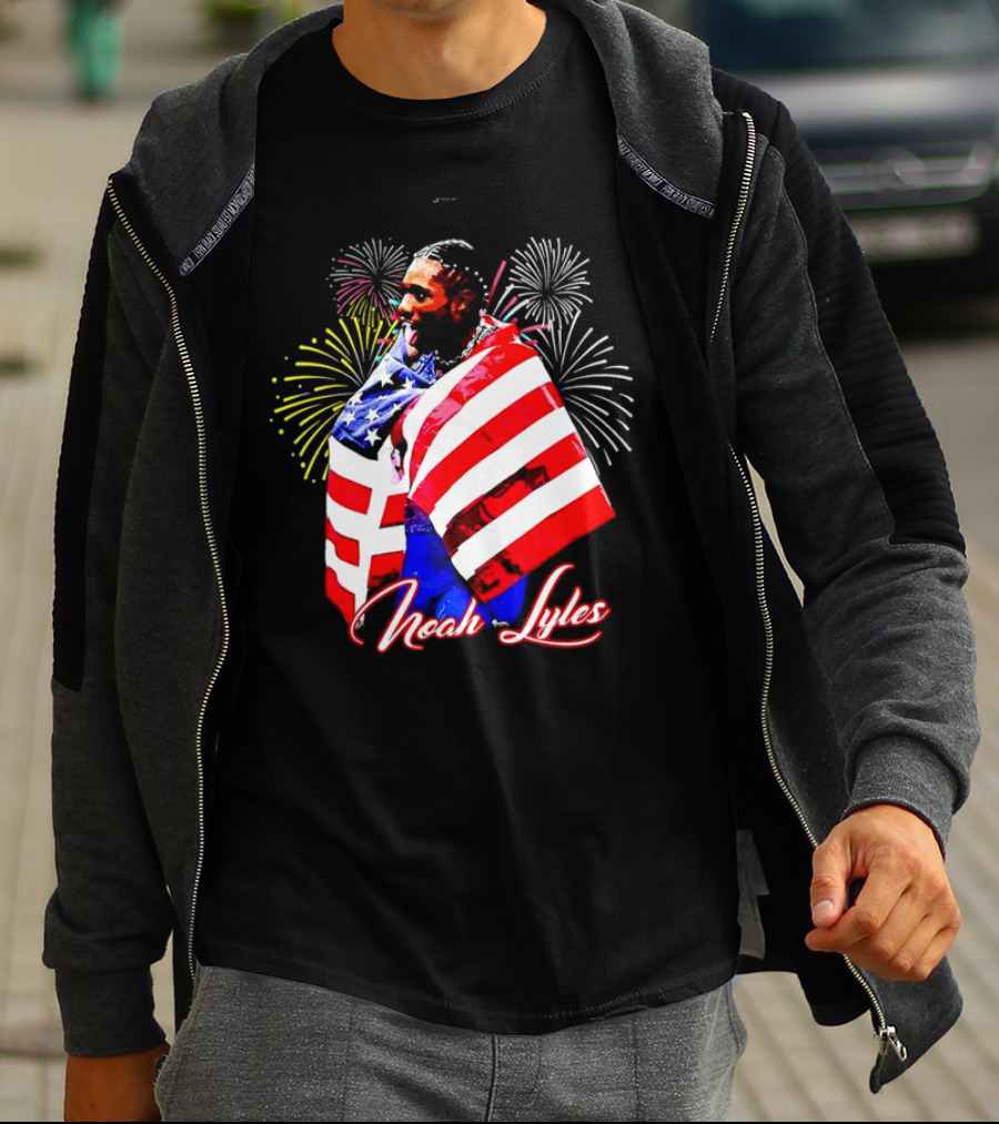 Noah Lyles With American Flag Fireworks T-Shirt