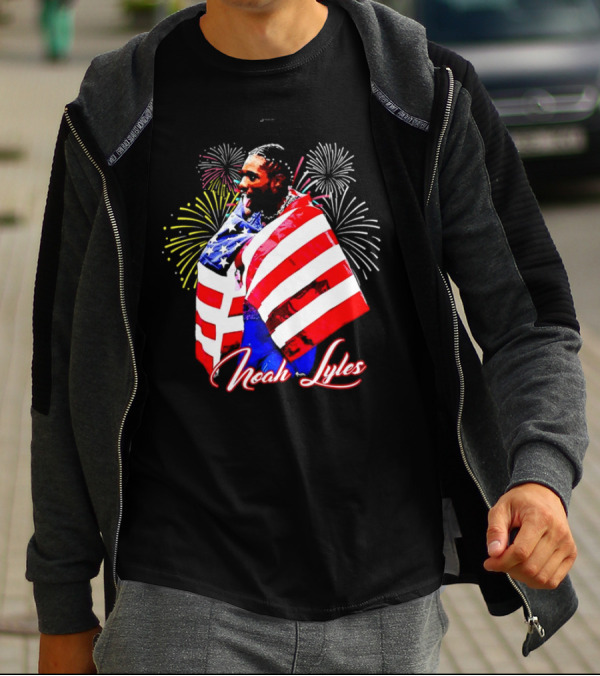 Noah Lyles With American Flag Fireworks T-Shirt